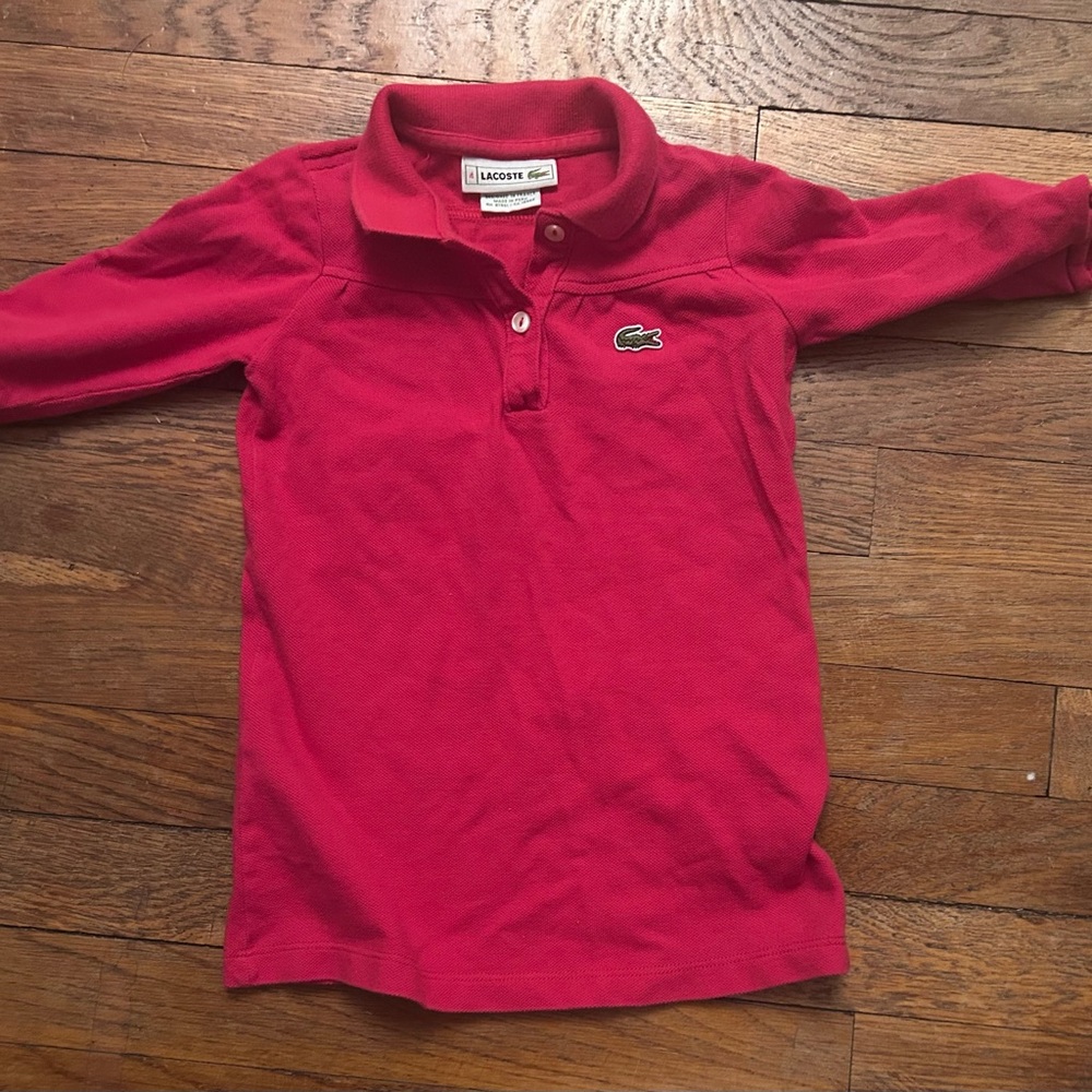 Lacoste Girls 3/4 Sleeve Polo in Bold Red